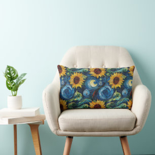 Van Gogh sunflowers and starry night Lumbar Cushion
