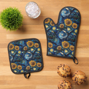 Van Gogh sunflowers and starry night Oven Mitt & Pot Holder Set