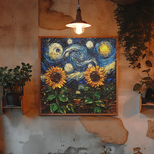 Van Gogh sunflowers and starry night Poster