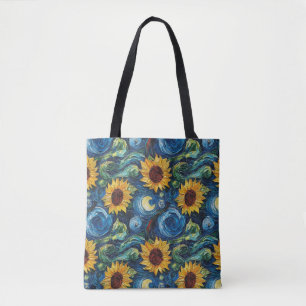 Van Gogh sunflowers and starry night Tote Bag