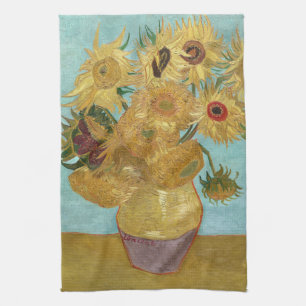 Van Gogh Sunflowers - Blue & Yellow Impressionism Tea Towel