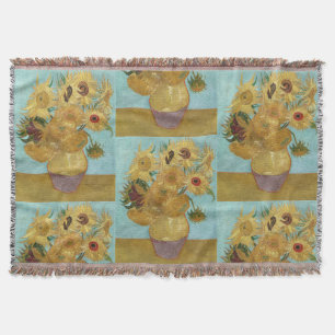Van Gogh Sunflowers - Blue & Yellow Impressionism Throw Blanket
