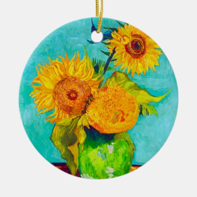 Van Gogh Sunflowers  Ceramic Ornament (Front)