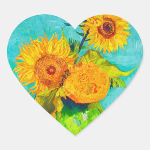 Van Gogh Sunflowers  Heart Sticker
