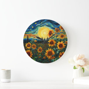Van Gogh Sunflowers Painting Large Clock