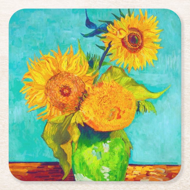 Van Gogh Sunflowers Paper Coaster (Front)