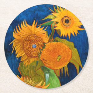 Van Gogh Sunflowers Round Paper Coaster