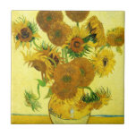 Van Gogh Sunflowers Tile<br><div class="desc">Van Gogh Sunflowers tile. Oil painting on canvas from 1888. Vase with Fifteen Sunflowers is one of Vincent Van Gogh’s most beloved still life works. The brilliant use of yellows quietly evokes the end of summer. A great gift for fans of sunflowers,  Van Gogh,  impressionism,  and still life art.</div>