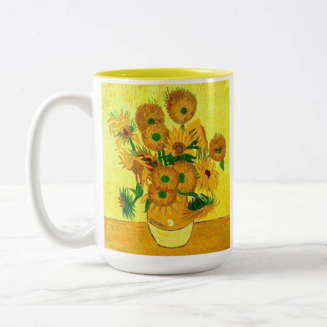 Van Gogh Sunflowers Two-Tone Coffee Mug (Left)