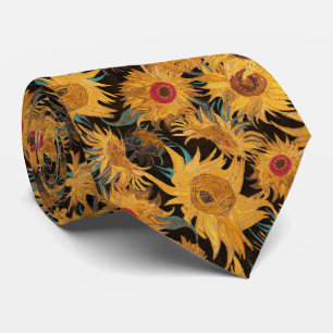 Van Gogh Sunflowers yellow black aqua red Tie