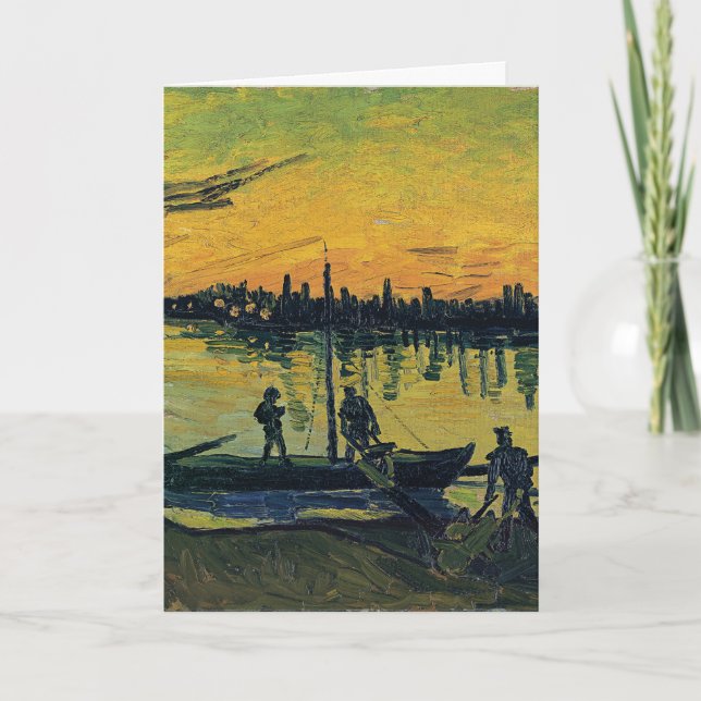 Van Gogh Sunset Arles - Vibrant Yellow River Card (Front)
