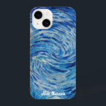 Van Gogh Swirling Blue Sky – Customisable iPhone 14 Case<br><div class="desc">A close-up of Van Gogh’s The Starry Night (1889),  featuring swirling blue brushstrokes in an abstract sky. Personalise with your name or a short text at the bottom.</div>