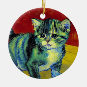 Van Gogh Tabby Cat Ceramic Ornament