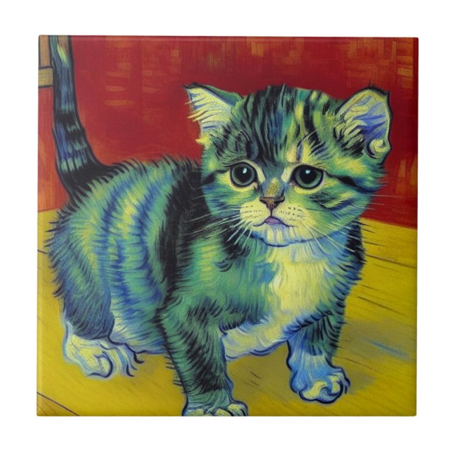 Van Gogh Tabby Cat Ceramic Tile (Front)