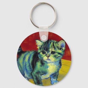 Van Gogh Tabby Cat Key Ring