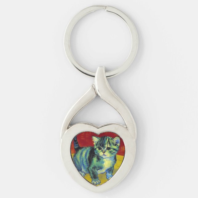 Van Gogh Tabby Cat Key Ring (Front)