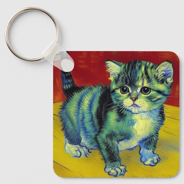 Van Gogh Tabby Cat Key Ring (Front)