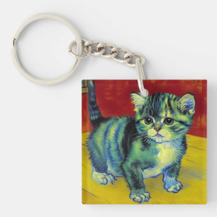 Van Gogh Tabby Cat Key Ring