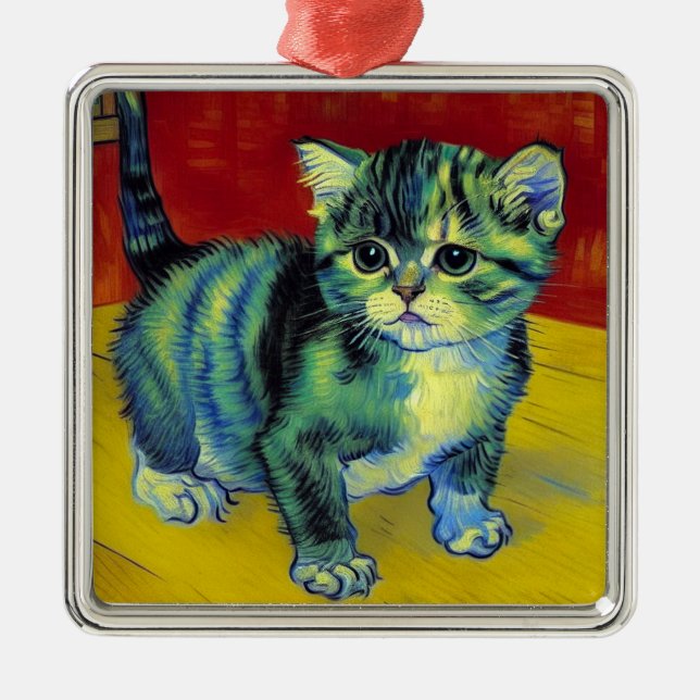 Van Gogh Tabby Cat Metal Ornament (Front)