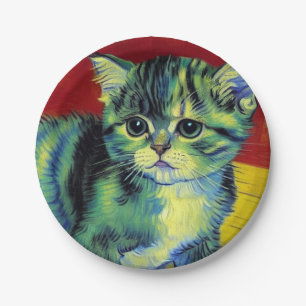 Van Gogh Tabby Cat Paper Plate