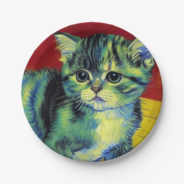 Van Gogh Tabby Cat Paper Plate (Front)
