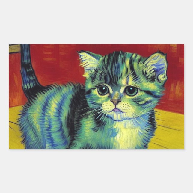 Van Gogh Tabby Cat Rectangular Sticker (Front)