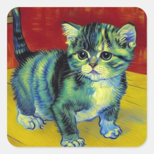 Van Gogh Tabby Cat Square Sticker
