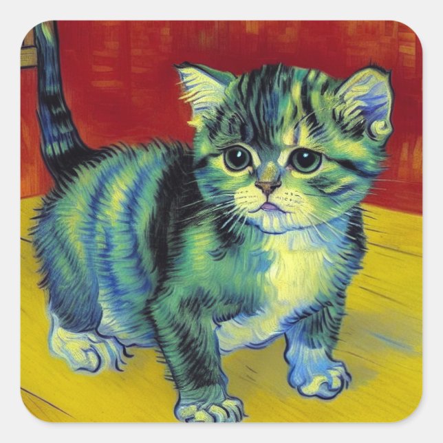 Van Gogh Tabby Cat Square Sticker (Front)