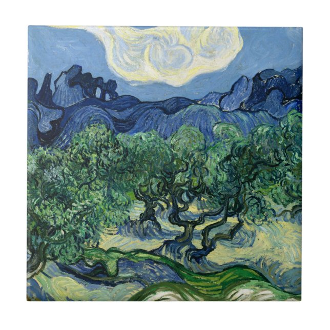 Van Gogh The Olive Trees Landscape Painting Ceramic Tile (Front)