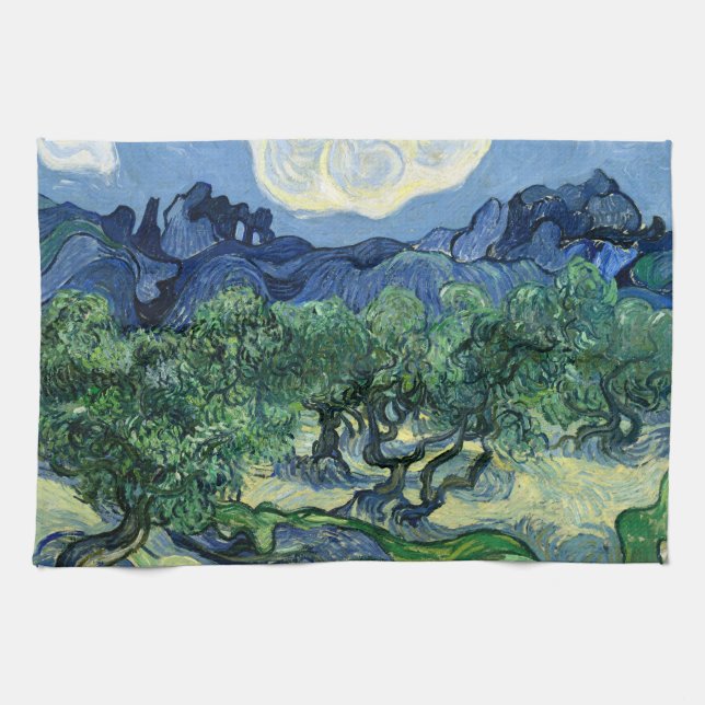 Van Gogh The Olive Trees Landscape Painting Tea Towel (Horizontal)