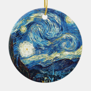 van gogh the starry night 1889 Vintage Art Ceramic Tree Decoration