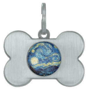 van gogh the starry night 1889 Vintage Art Pet Name Tag