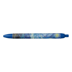 Van Gogh – The Starry Night – Custom Text Black Ink Pen