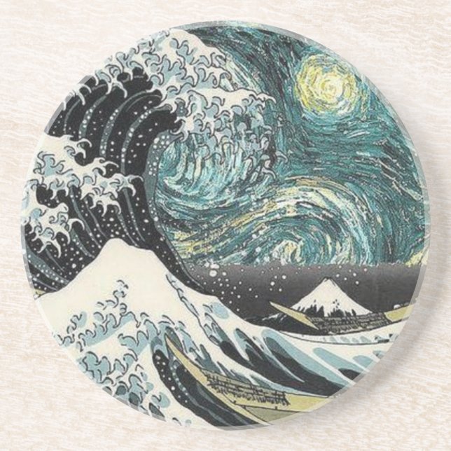 Van Gogh The Starry Night - Hokusai The Great Wave Coaster (Front)