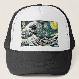Van Gogh The Starry Night - Hokusai The Great Wave Trucker Hat