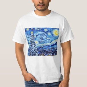 Van Gogh - The Starry Night - White Christmas Art  T-Shirt