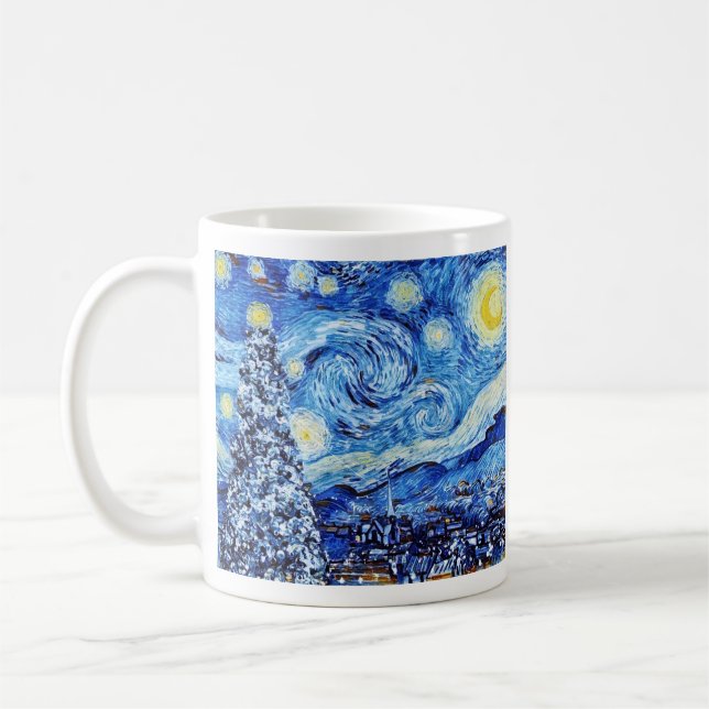 Van Gogh - The Starry Night - White Christmas Coffee Mug (Left)