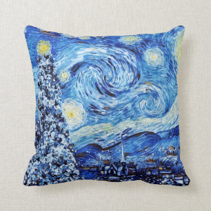 Van Gogh - The Starry Night - White Christmas Cushion