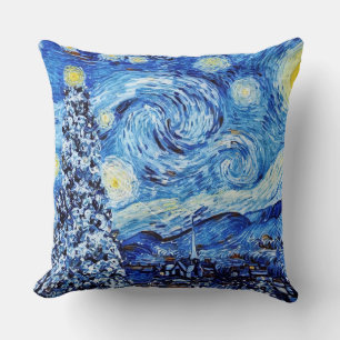 Van Gogh - The Starry Night - White Christmas Cushion