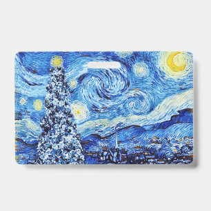 Van Gogh - The Starry Night - White Christmas ID Badge