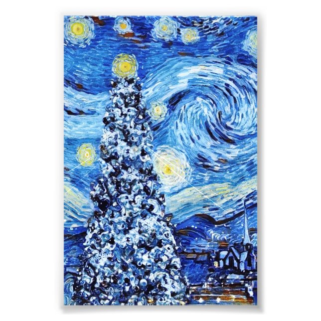 Van Gogh - The Starry Night - White Christmas Photo Print (Front)