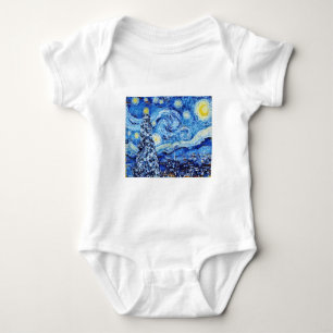 Van Gogh - The Starry Night - White Christmas Post Baby Bodysuit