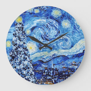 Van Gogh - The Starry Night - White Christmas Post Large Clock