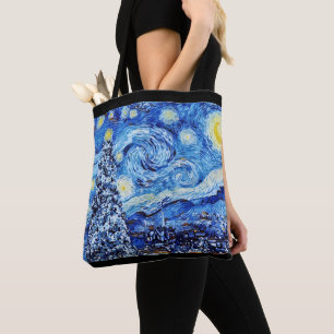 Van Gogh - The Starry Night - White Christmas Post Tote Bag