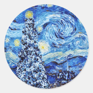 Van Gogh - The Starry Night - White Christmas T-Sh Classic Round Sticker