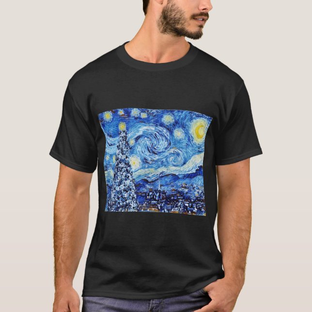 Van Gogh - The Starry Night - White Christmas T-Shirt (Front)