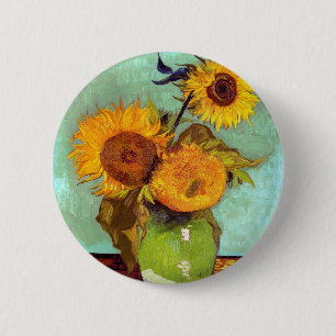 Van Gogh - Three Sunflowers In A Vase - Fine Art 6 Cm Round Badge