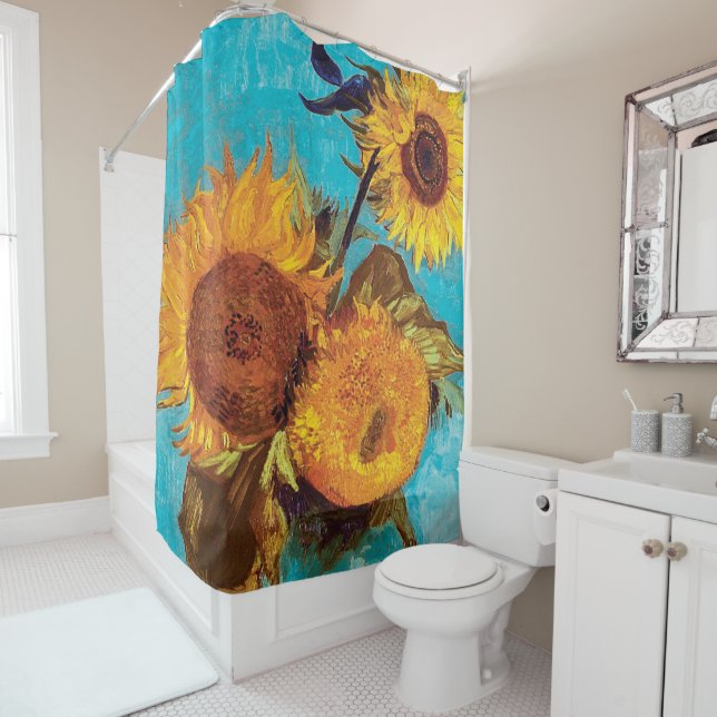 Van Gogh - Three Sunflowers In A Vase - Fine Art Shower Curtain (In Situ)