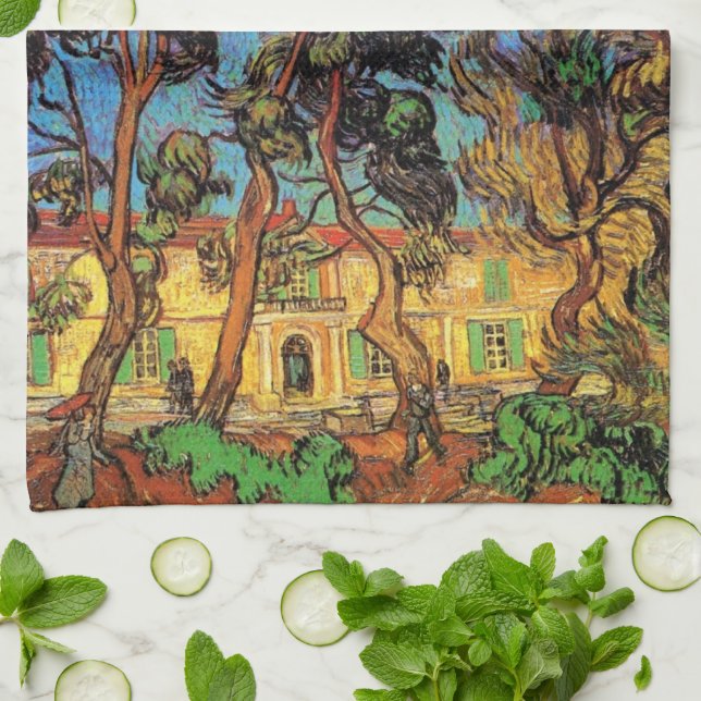 Van Gogh Trees in the Garden, Saint Paul Hospital Tea Towel (Folded)