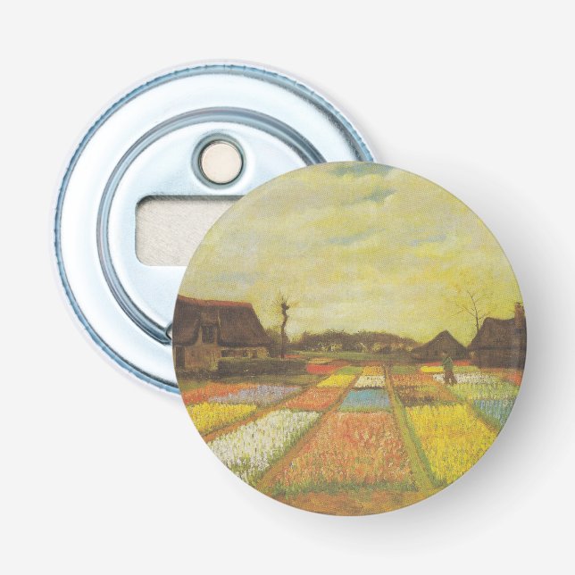 Van Gogh Tulip Fields Button Bottle Opener Gift (Front)
